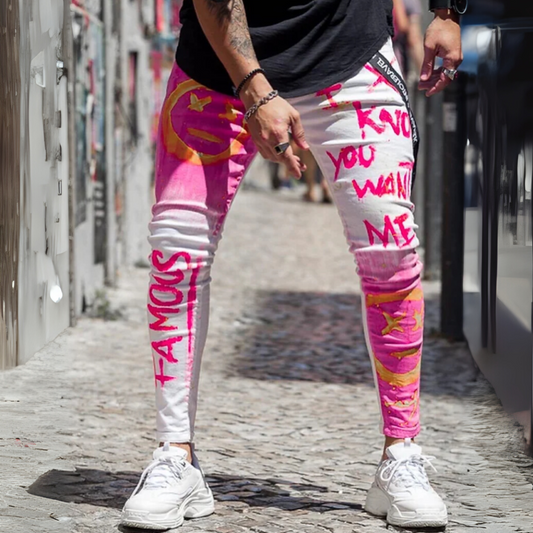 CALÇA SKINNY BRANCA & PINK SKULL