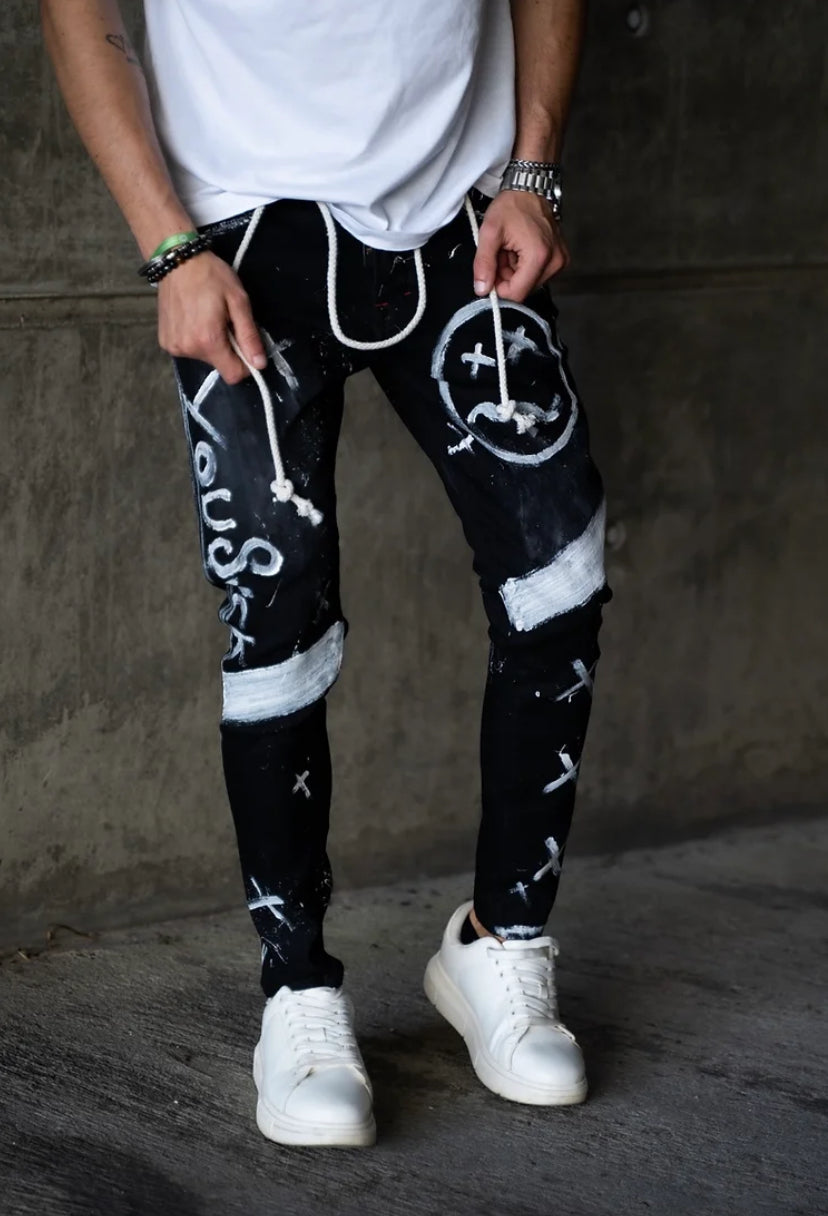 CALÇA JEANS SMILE BLACK WHITE.