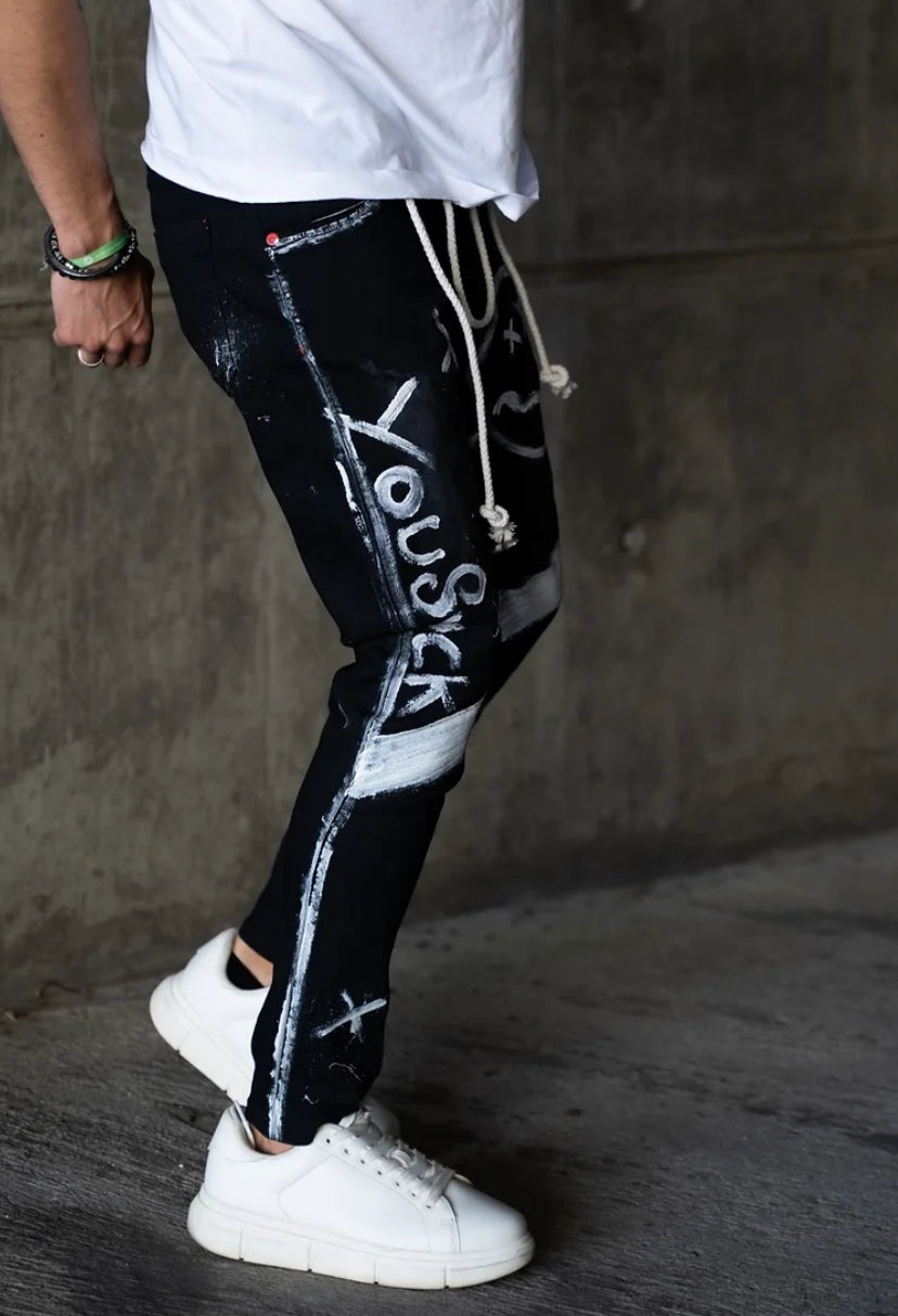 CALÇA JEANS SMILE BLACK WHITE.