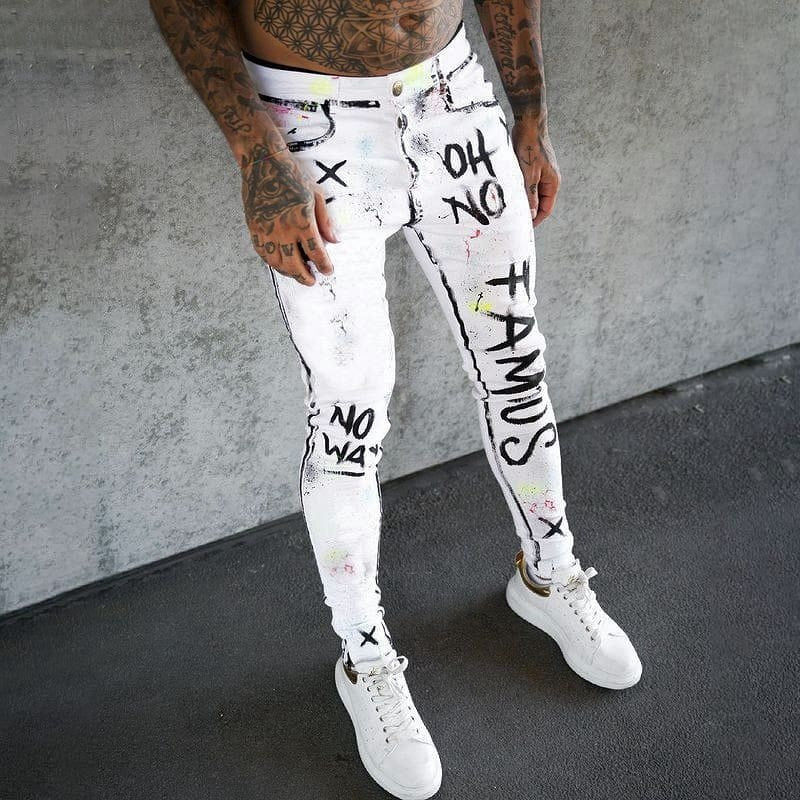 CALÇA BRANCA SKINNY SKULL PAINT.