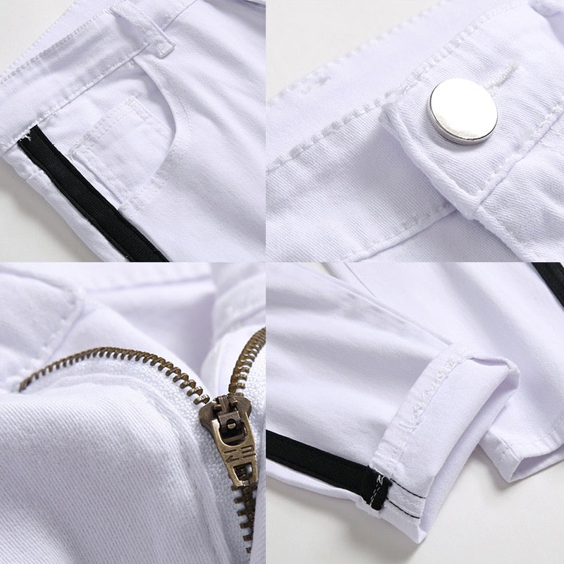 CALÇA BRANCA SKINNY LISTRA PRETA LATERAL / CORDÃO NO CÓS