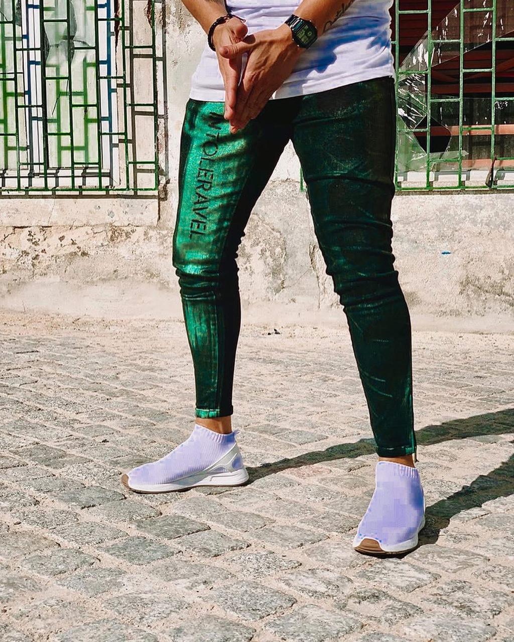 CALÇA SKINNY BLACK VERDE METALIZADO