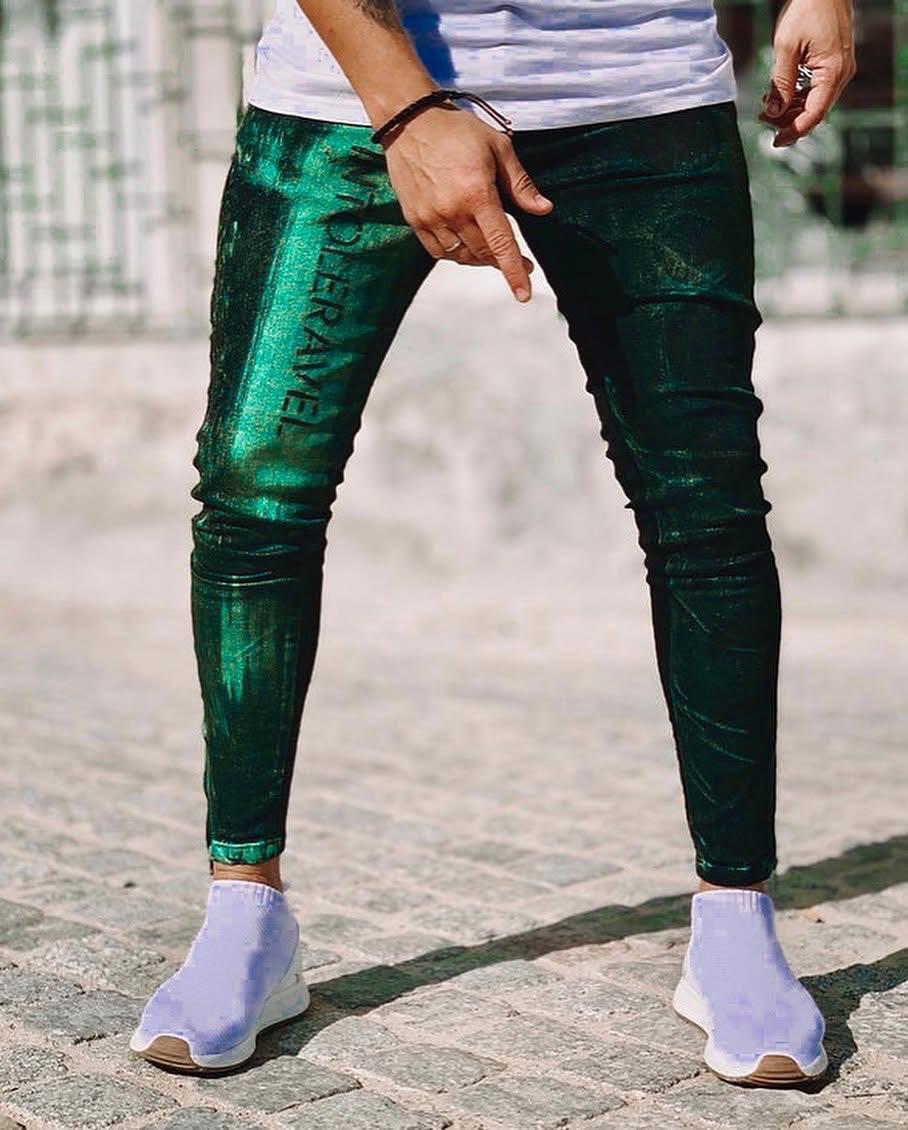 CALÇA SKINNY BLACK VERDE METALIZADO