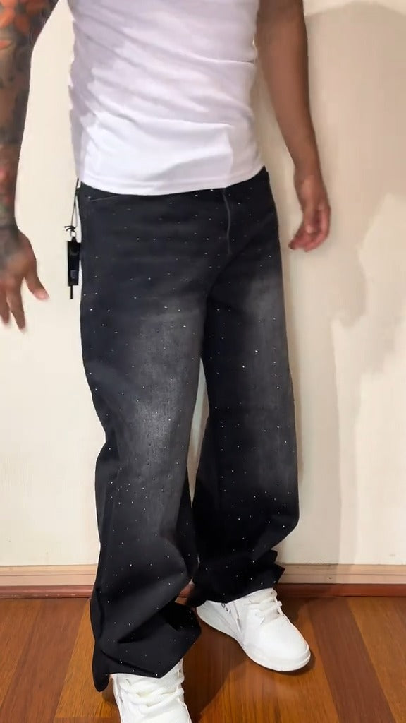 CALÇA BAGGY JEANS MARMORIZADA STRASS ✨✨