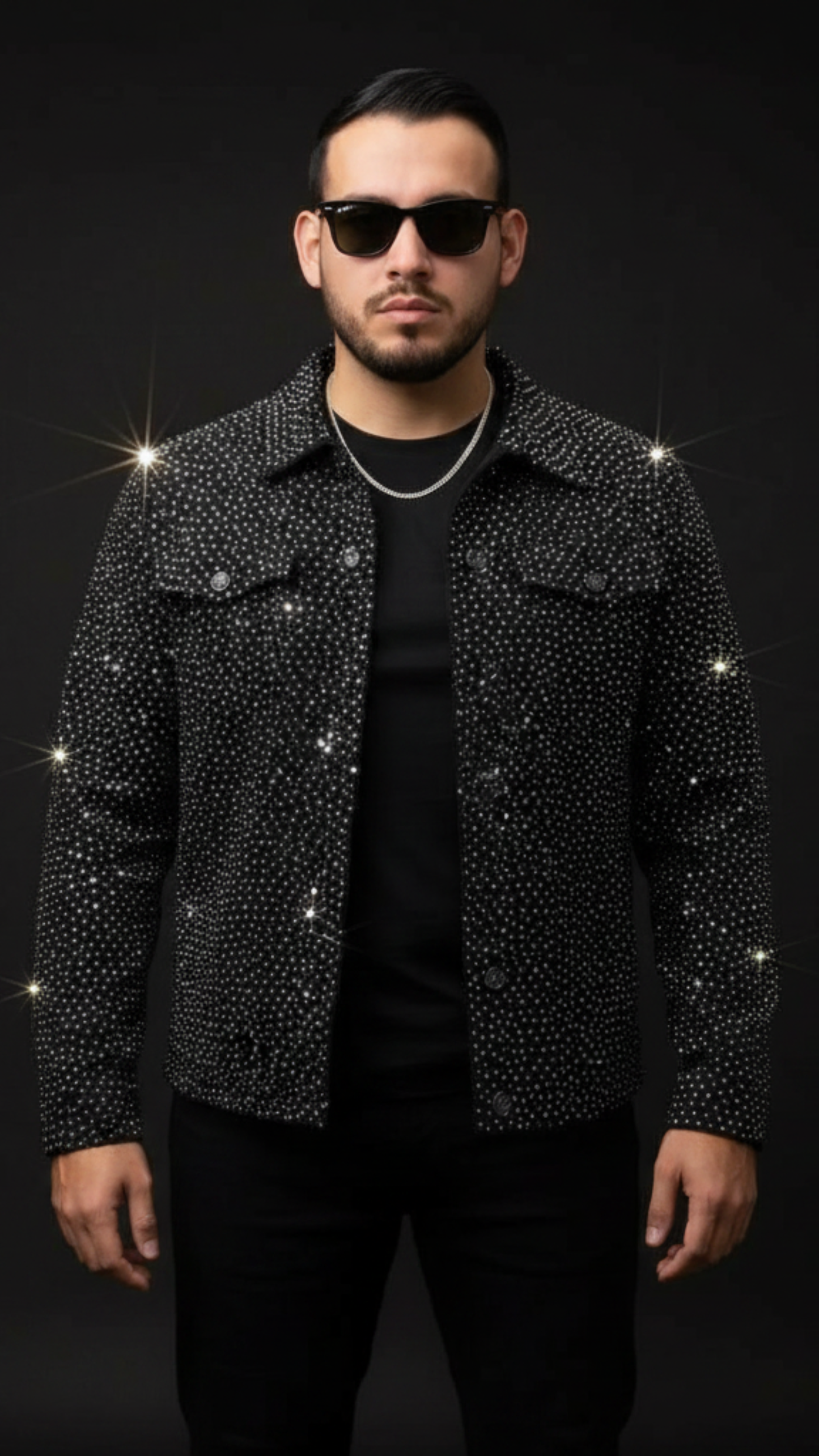 JAQUETA JEANS ALL BLACK STRASS ✨