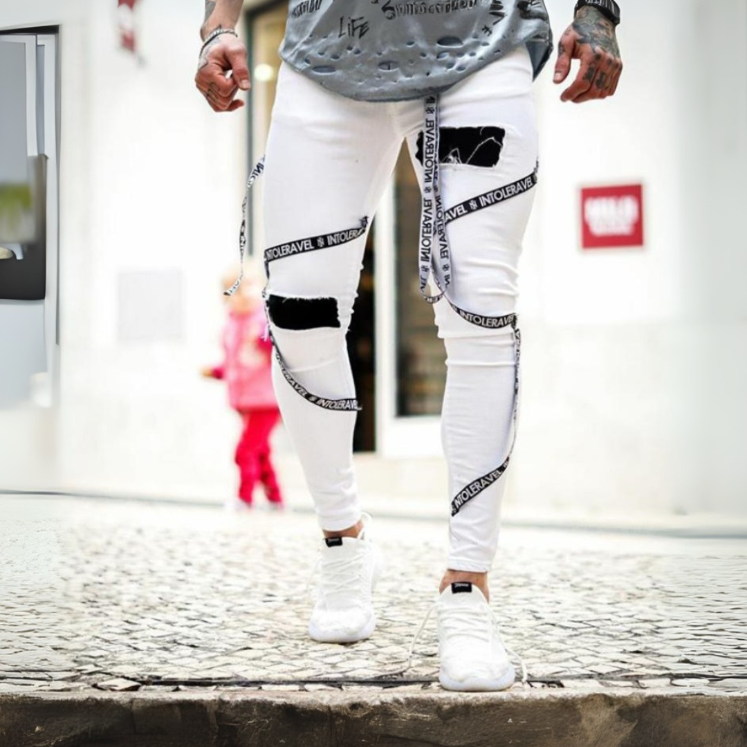 CALÇA BRANCA SKINNY SUSPENDERS TRACKS