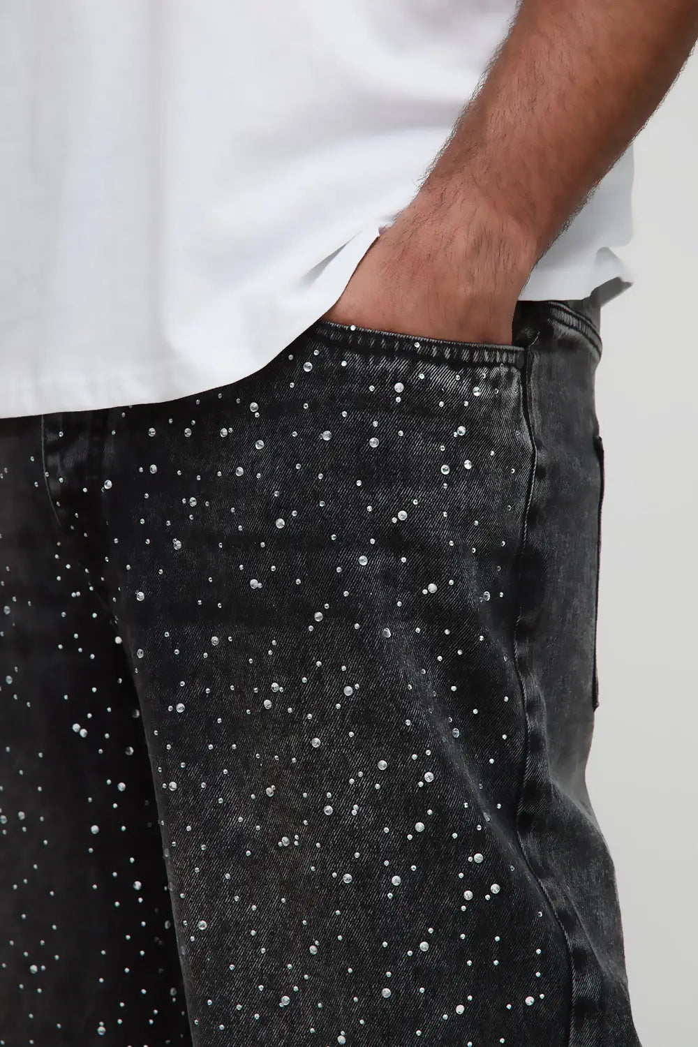 CALÇA JEANS BAGGY GRAFITE STRASS CRISTAL ✨
