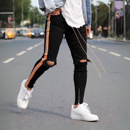 CALÇA JEANS BLACK-ORANGE