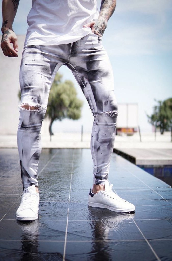 CALÇA BRANCA SKINNY SPLASH BLACK AND WHITE