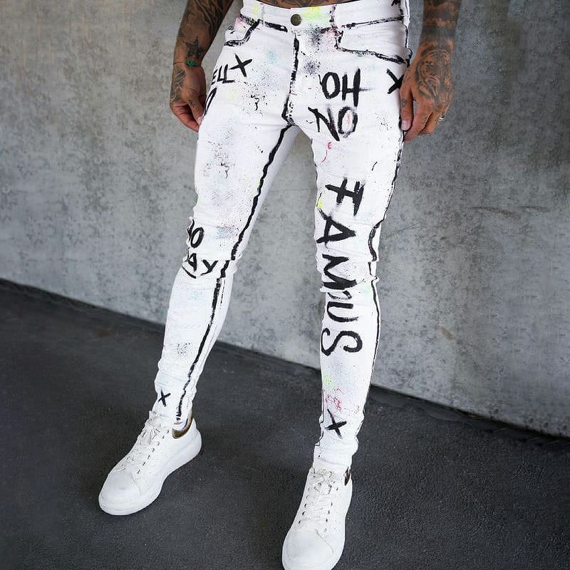 CALÇA BRANCA SKINNY SKULL PAINT.
