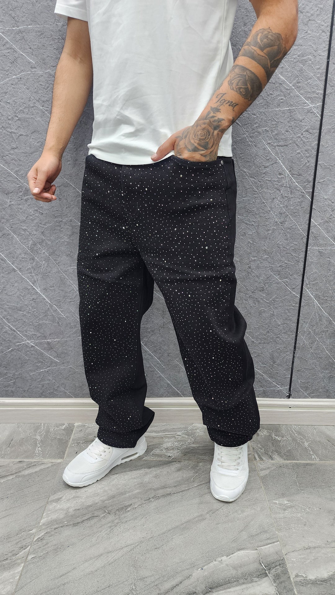 CALÇA BAGGY JEANS BLACK STRASS ✨✨