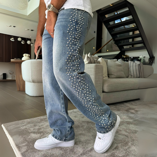 CALÇA JEANS BAGGY STRASS LATERAIS ✨