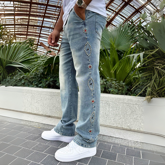 CALÇA JEANS BAGGY TACHAS CUSTOM LATERAL