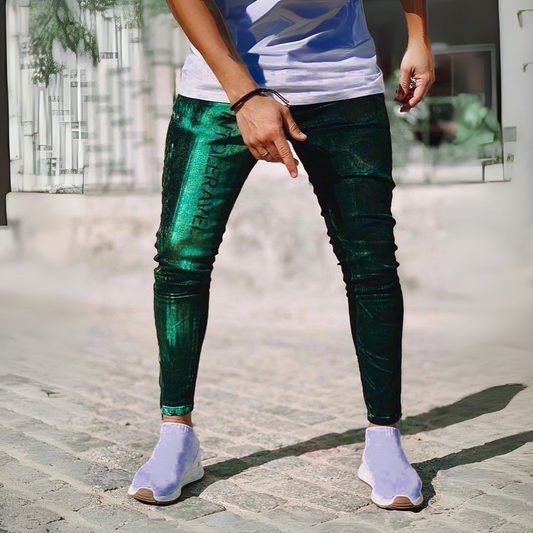 CALÇA SKINNY BLACK VERDE METALIZADO