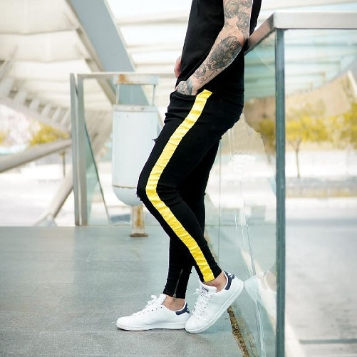 CALÇA JEANS BLACK FAIXA ACETINADA YELLOW