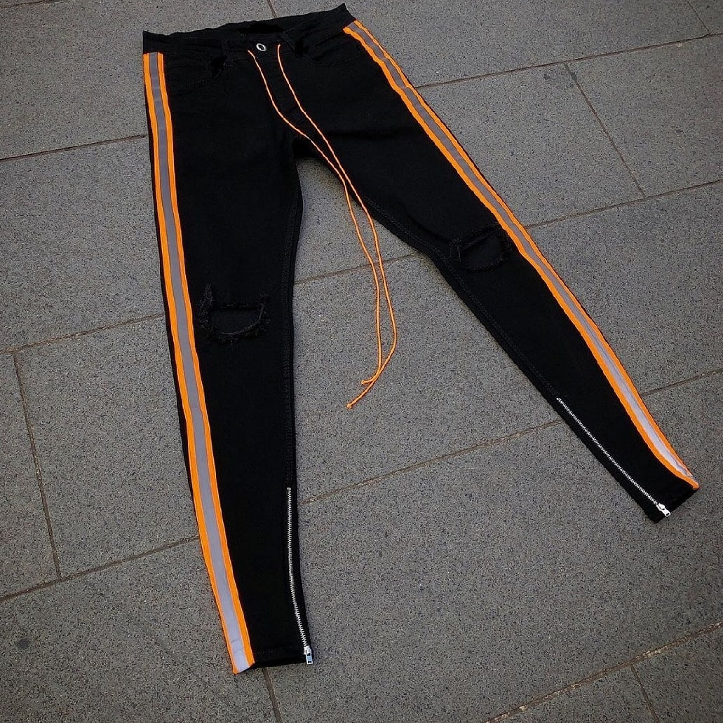 CALÇA JEANS BLACK-ORANGE
