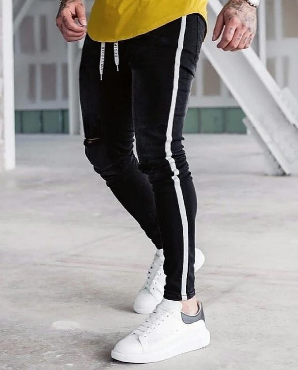 CALÇA JEANS BLACK DESTONADA FAIXA LATERAL