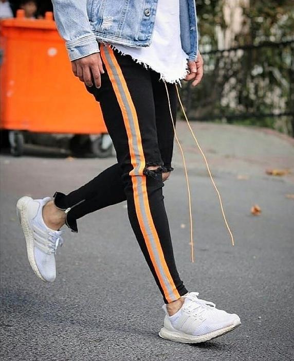CALÇA JEANS BLACK-ORANGE