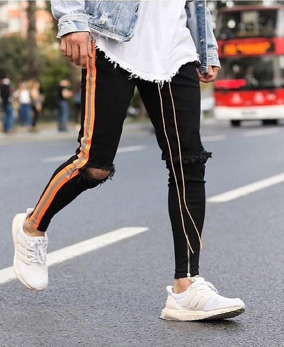 CALÇA JEANS BLACK-ORANGE