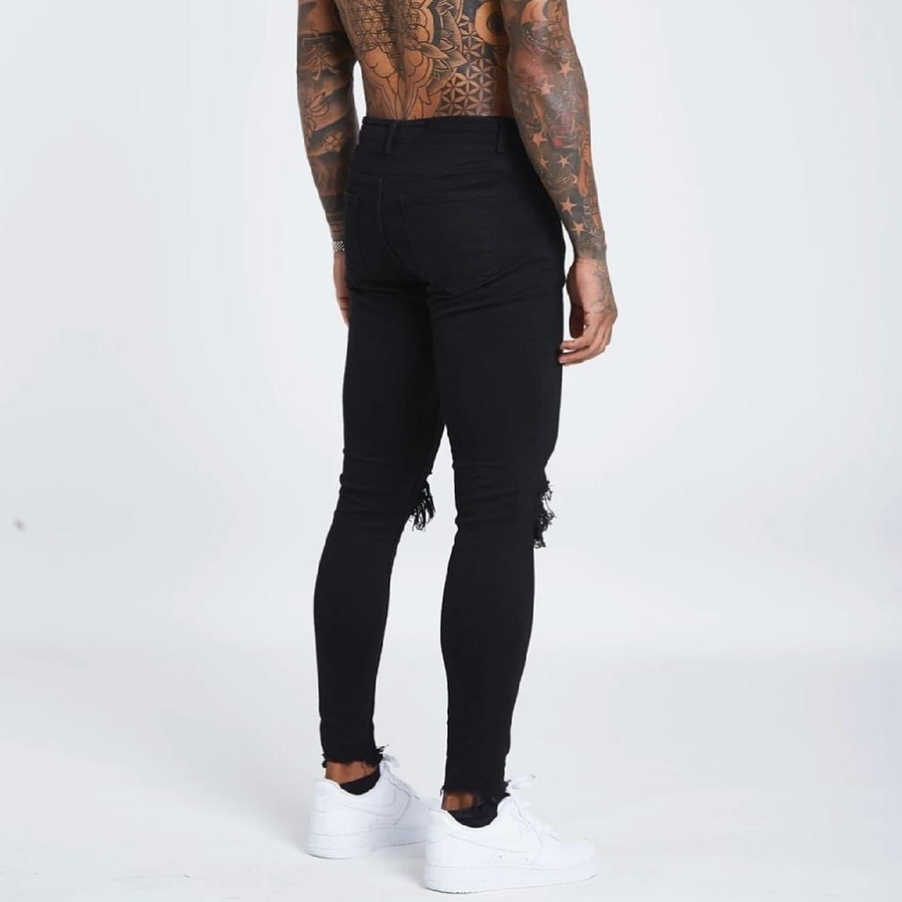 CALÇA JEANS ALL BLACK DESTRÓYED NO JOELHO / BARRA