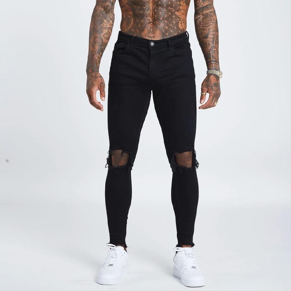 CALÇA JEANS ALL BLACK DESTRÓYED NO JOELHO / BARRA