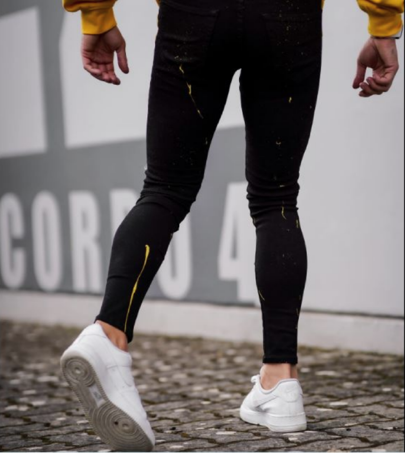 CALÇA PRETA JEANS SPLASH AMARELA