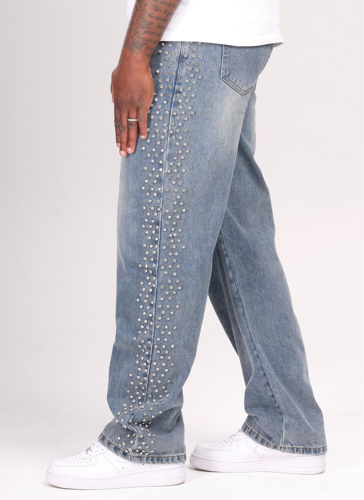 CALÇA JEANS BAGGY STRASS LATERAIS ✨