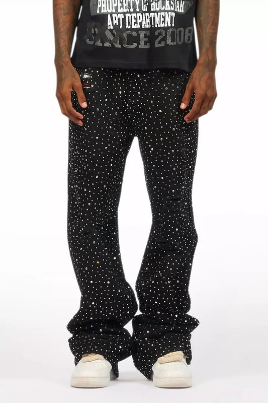 CALÇA BLACK JEANS FLARE DESTRÓYED TOTAL STRASS ✨✨