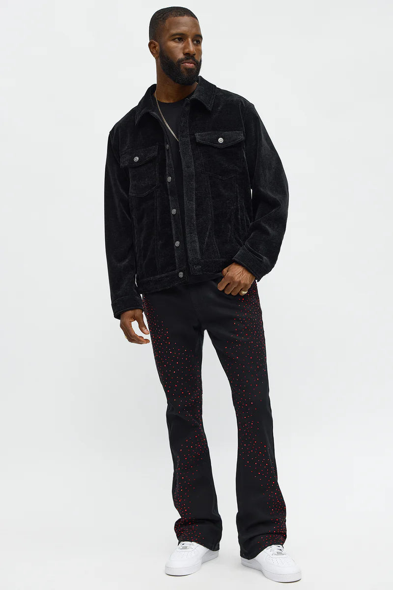 CALÇA BLACK JEANS FLARE RED STRASS ✨