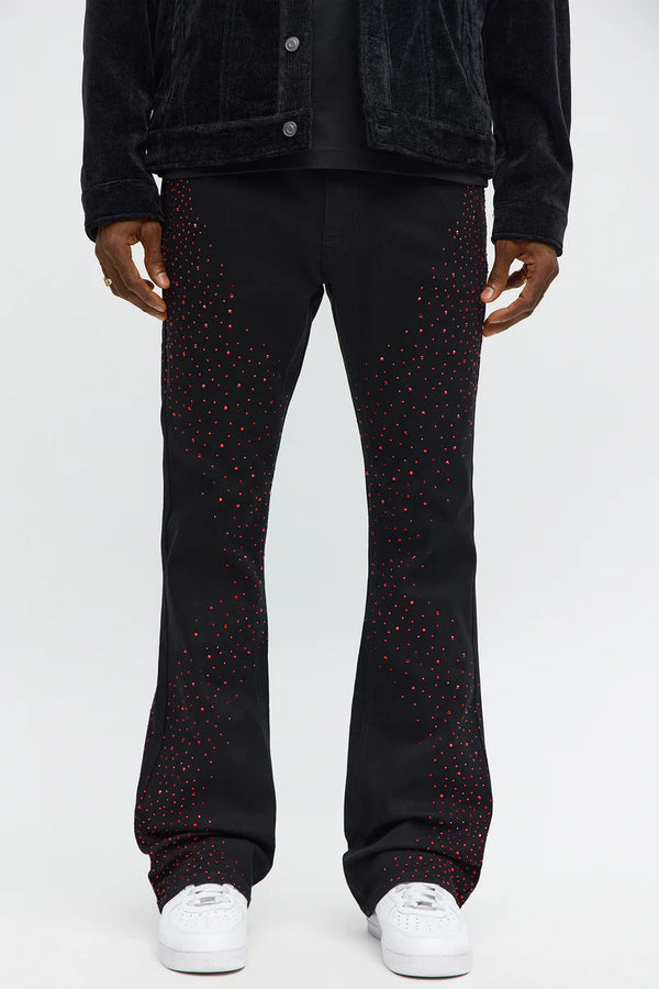 CALÇA BLACK JEANS FLARE RED STRASS ✨