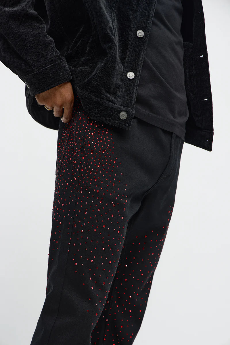 CALÇA BLACK JEANS FLARE RED STRASS ✨