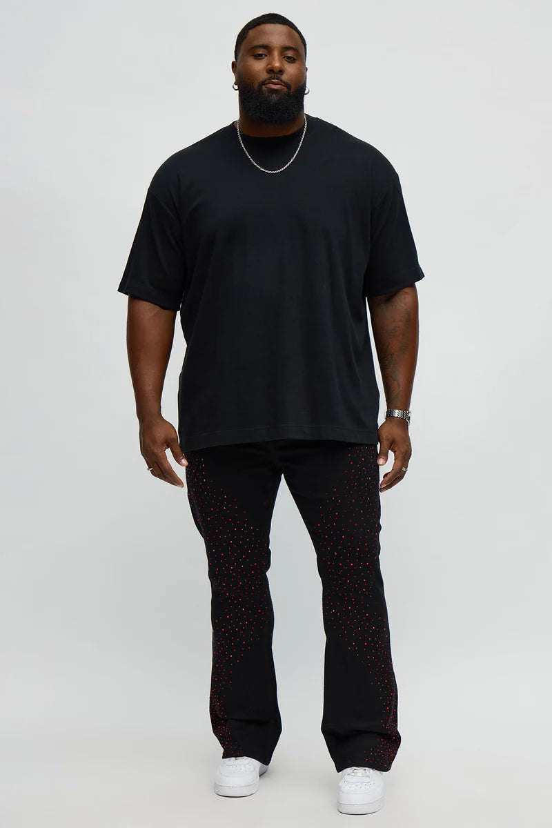 CALÇA BLACK JEANS FLARE RED STRASS ✨