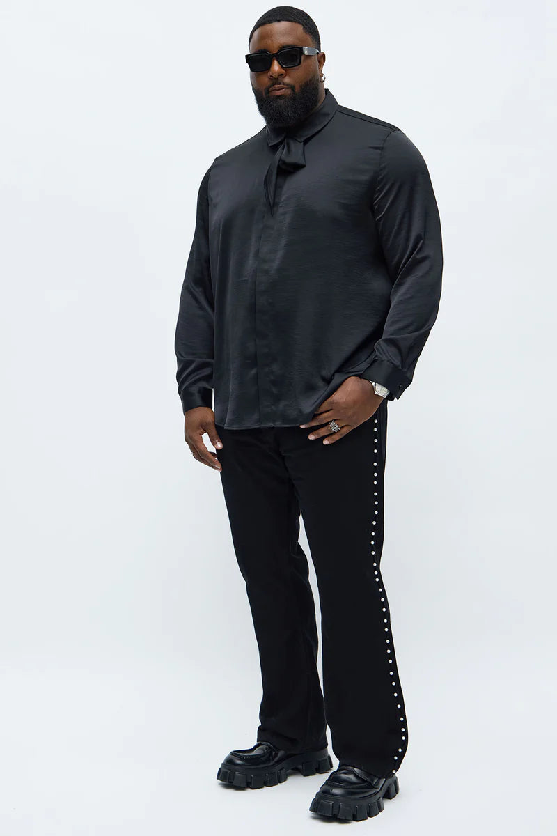 CALÇA BLACK JEANS FLARE PEARL LATERAL 🫧