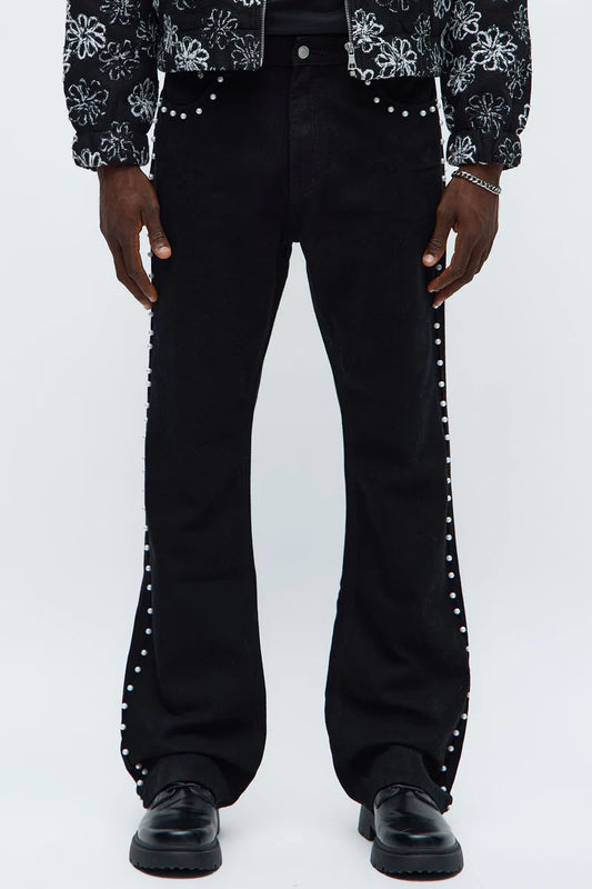 CALÇA BLACK JEANS FLARE PEARL LATERAL 🫧