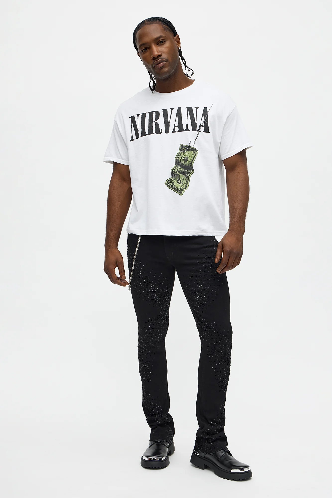 CALÇA JEANS SKINNY BLACK STRASS C/ CORRENTE✨