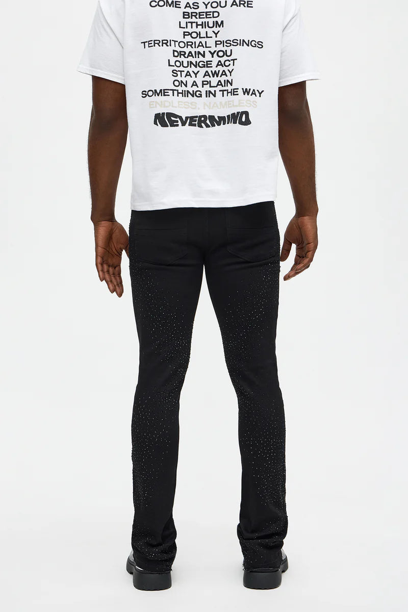 CALÇA JEANS SKINNY BLACK STRASS C/ CORRENTE✨