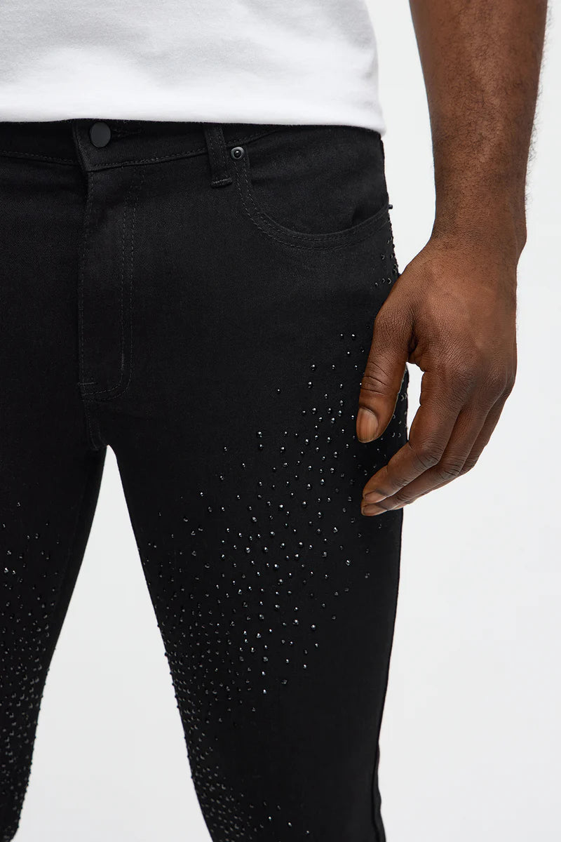 CALÇA JEANS SKINNY BLACK STRASS C/ CORRENTE✨