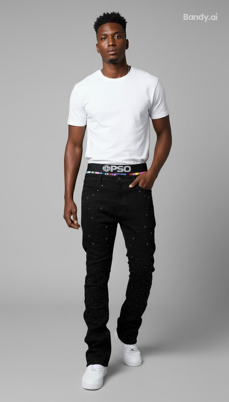 CALÇA BLACK SKINNY STRASS CUSTOM ✨