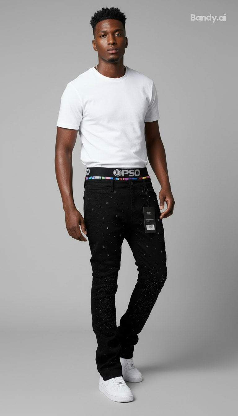 CALÇA BLACK SKINNY STRASS CUSTOM ✨