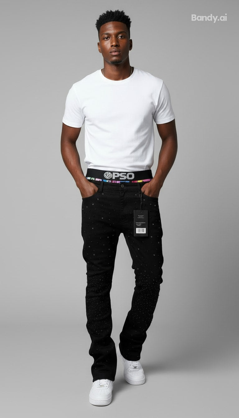 CALÇA BLACK SKINNY STRASS CUSTOM ✨