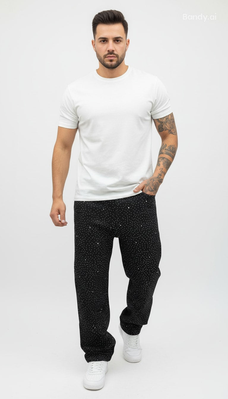 CALÇA BAGGY JEANS BLACK STRASS ✨✨