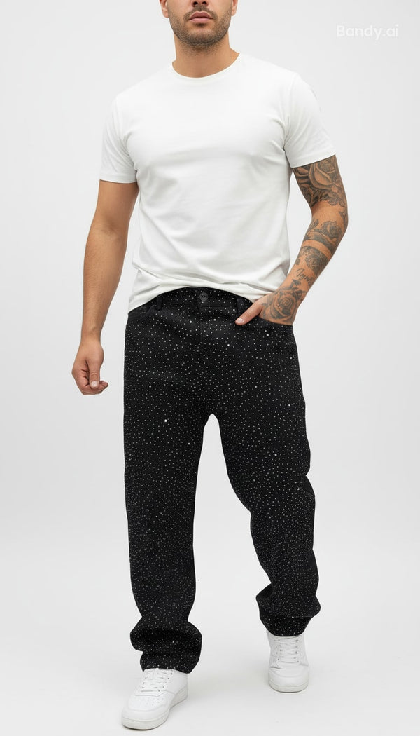 CALÇA BAGGY JEANS BLACK STRASS ✨✨