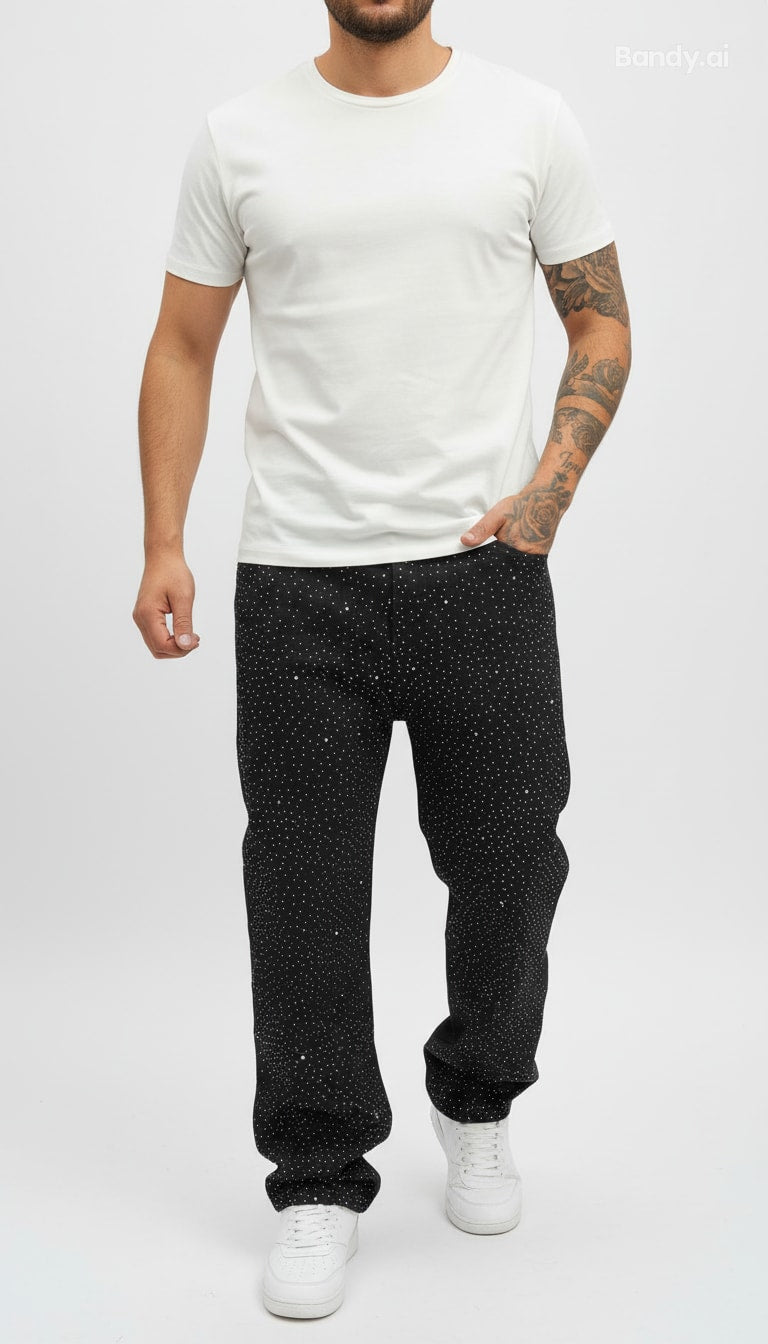 CALÇA BAGGY JEANS BLACK STRASS ✨✨