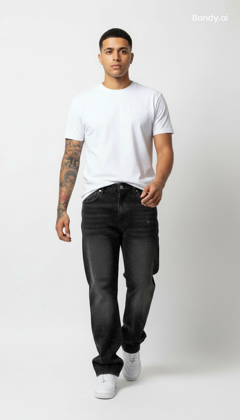 CALÇA BAGGY JEANS MARMORIZADA STRASS ✨✨