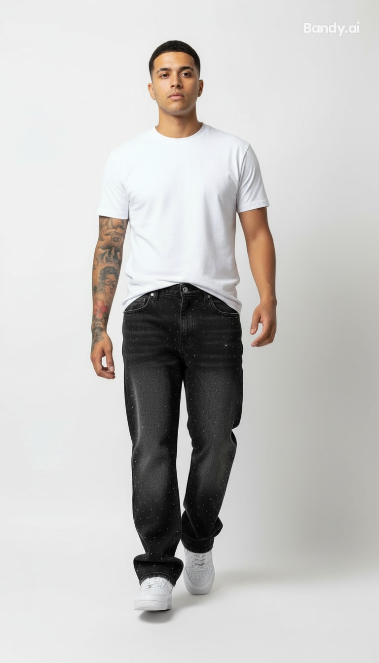 CALÇA BAGGY JEANS MARMORIZADA STRASS ✨✨