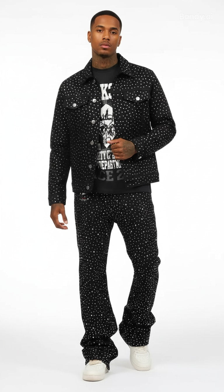 CONJUNTO BLACK JEANS DESTRÓYED TOTAL STRASS ✨✨