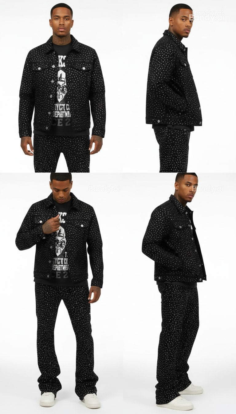 JAQUETA JEANS ALL BLACK STRASS ✨
