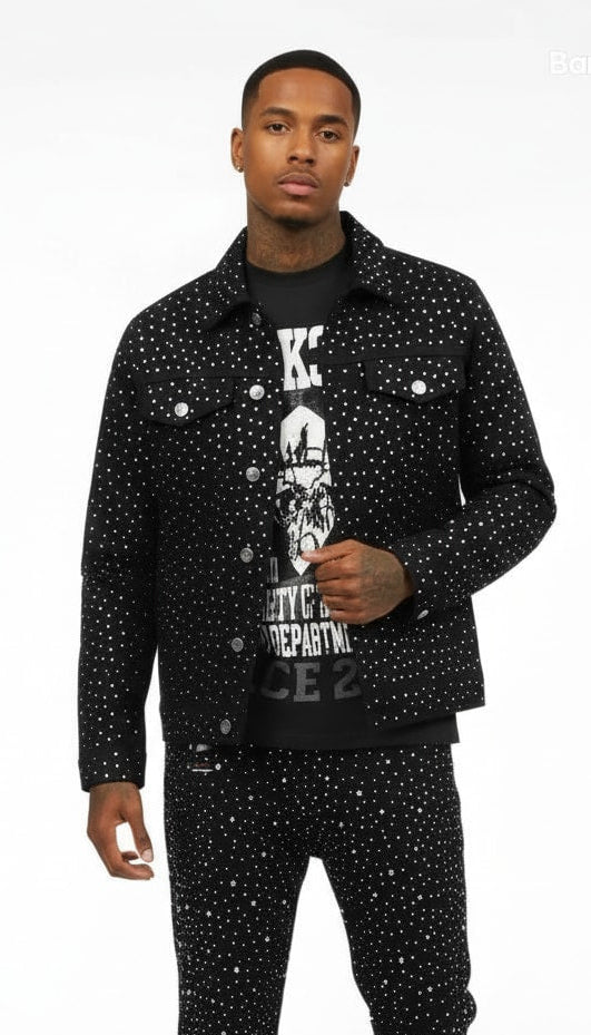 JAQUETA JEANS ALL BLACK STRASS ✨