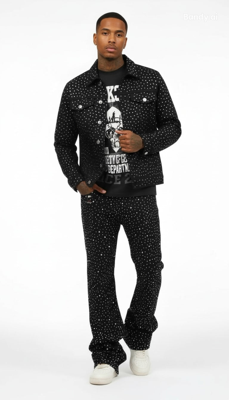 JAQUETA JEANS ALL BLACK STRASS ✨