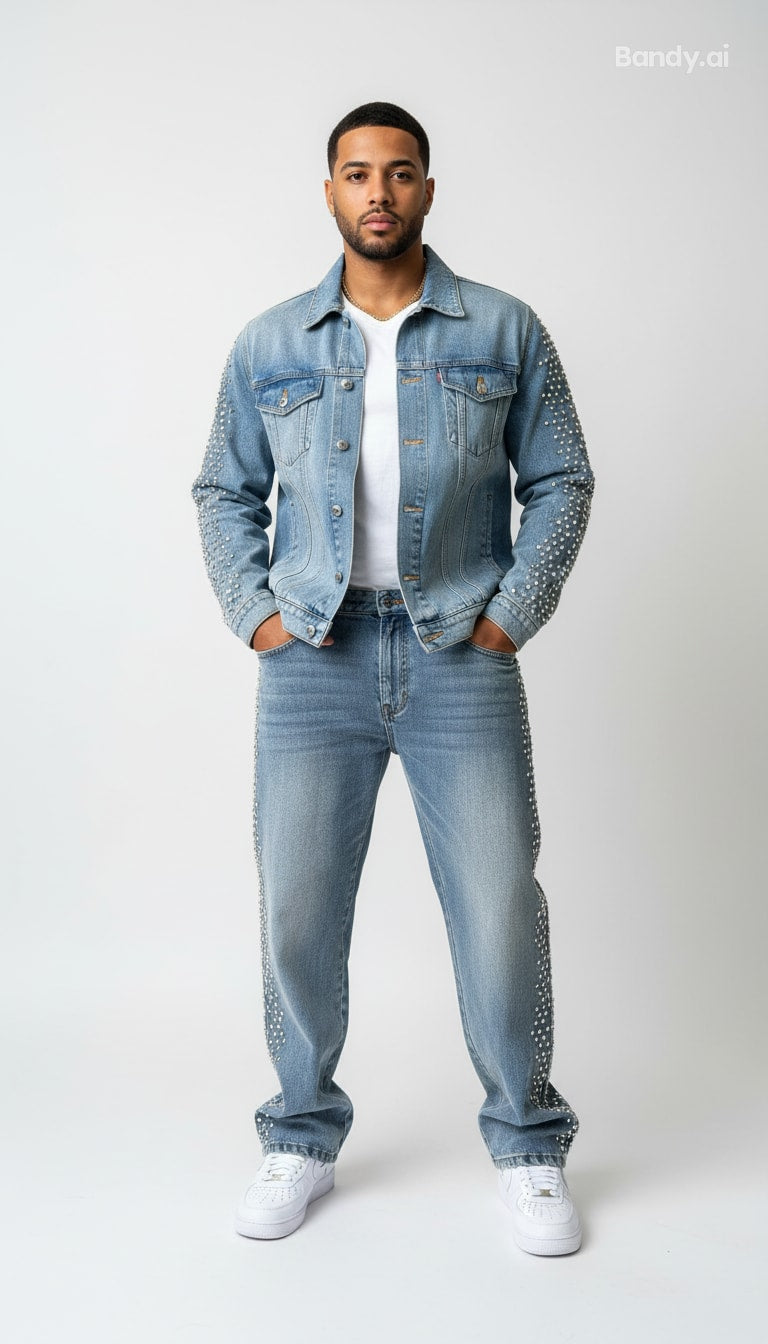 JAQUETA JEANS C/ STRASS NAS MANGAS ✨